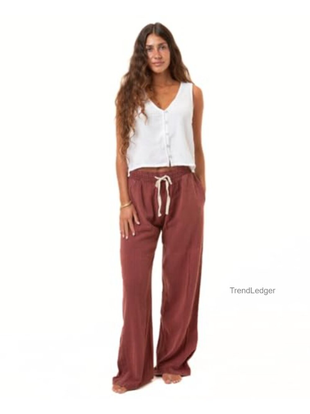 100% Cotton Smocked Waist Beach Pants with Pockets